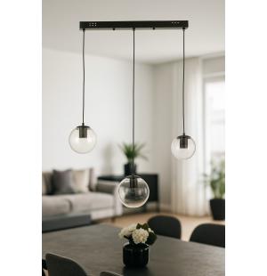 Avizemoda Pigaro 3 lü Yemek Masası Üstü Şeffaf Camlı Modern Sarkıt Avize - (Siyah Kasa)