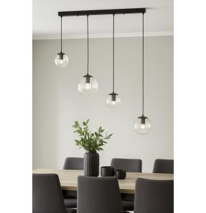 Avizemoda Pigaro 4 lü Yemek Masası Üstü Şeffaf Camlı Modern Sarkıt Avize - (Siyah Kasa)