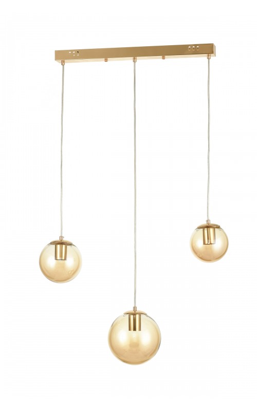 Avizemoda Pigaro 3 lü Yemek Masası Üstü Bal Renk Camlı Modern Sarkıt Avize - (Gold Kaplama)