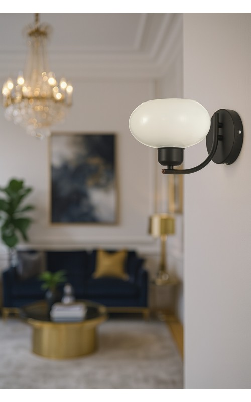 Avizemoda Vanna Aplik Beyaz Camlı Salon Oturma Odası Modern (Siyah)