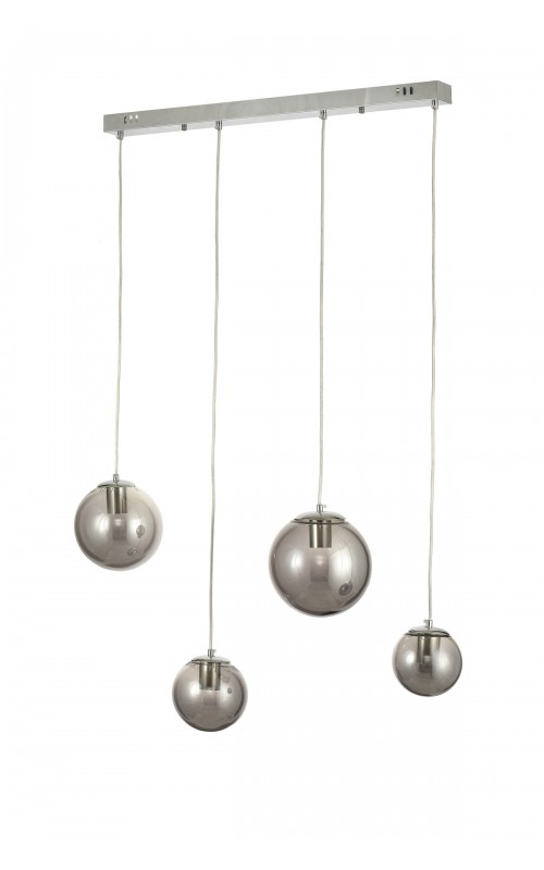 Avizemoda Pigaro 4 lü Yemek Masası Üstü Füme Renk Camlı Modern Sarkıt Avize - (Krom Kaplama)