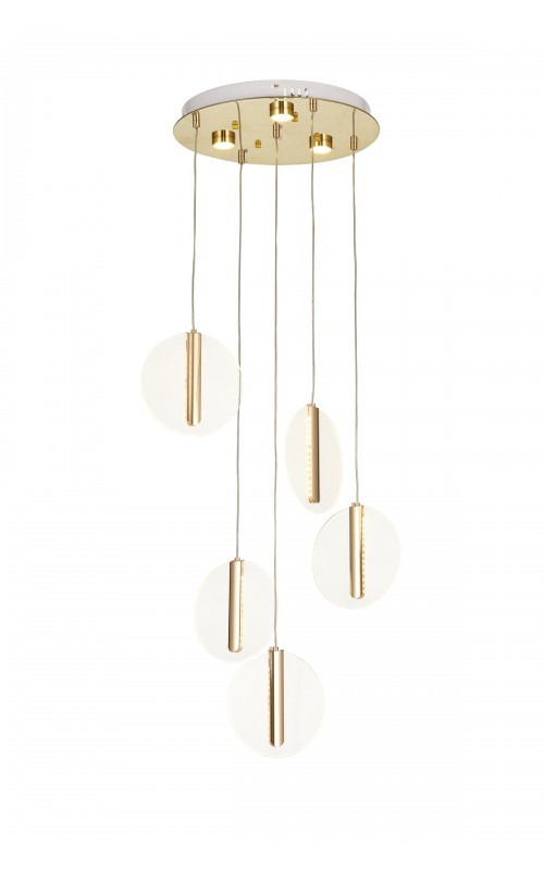 Avizemoda Lovena 5'Li Ledli Dim. Kumandalı Modern Lüks Sarkıt Avize (3 Renk Led; Sarı-Beyaz-Gün ışığı) - GOLD