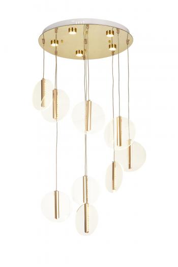 Avizemoda Lovena 9'Lu Ledli Dim. Kumandalı Modern Lüks Sarkıt Avize (3 Renk Led; Sarı-Beyaz-Gün ışığı) - GOLD