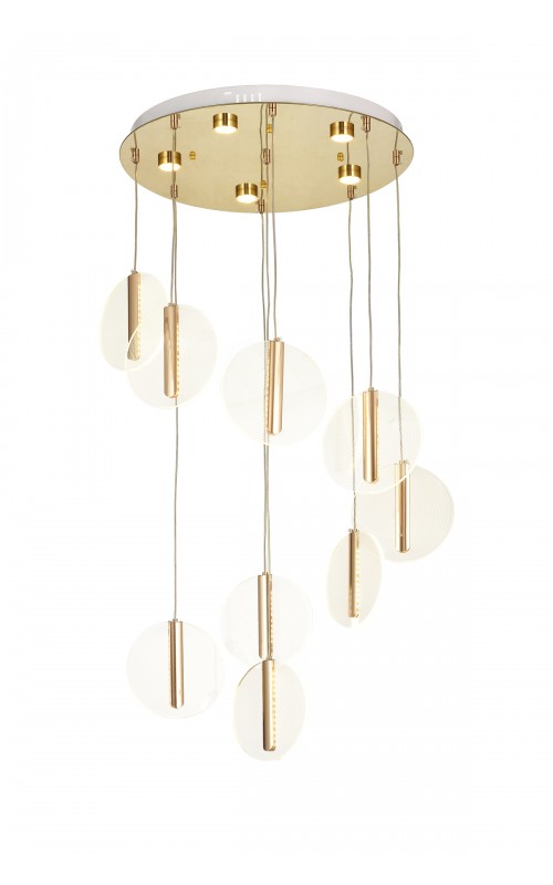 Avizemoda Lovena 9'Lu Ledli Dim. Kumandalı Modern Lüks Sarkıt Avize (3 Renk Led; Sarı-Beyaz-Gün ışığı) - GOLD