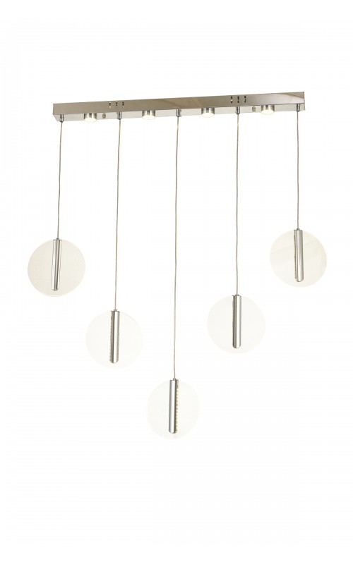 Avizemoda Lovena 5'Li Ledli Dim Kumandalı Modern Yemek Masası Üstü Avize 3 Renk Led; Sarı-Beyaz-Gün ışığı-KROM