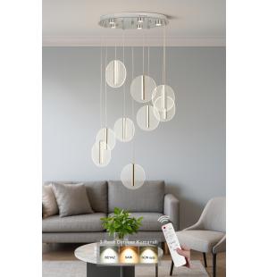 Avizemoda Lovena 9'Lu Ledli Dim. Kumandalı Modern Lüks Sarkıt Avize (3 Renk Led; Sarı-Beyaz-Gün ışığı) - KROM