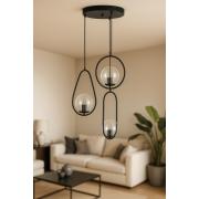 Avizemoda Serra 3'lü Şeffaf Camlı Salon Oturma Odası Modern Sarkıt Avize - Siyah