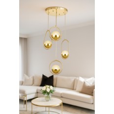 Avizemoda Serra 4'lü Akrilik Toplu Salon Oturma Odası Modern Sarkıt Avize - Gold Kaplama