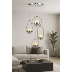 Avizemoda Serra 4'lü Akrilik Toplu Salon Oturma Odası Modern Sarkıt Avize - Krom Kaplama