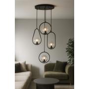 Avizemoda Serra 4'lü Şeffaf Camlı Salon Oturma Odası Modern Sarkıt Avize - Siyah