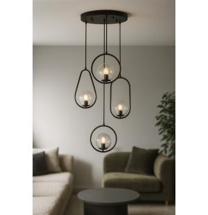 Avizemoda Serra 4'lü Şeffaf Camlı Salon Oturma Odası Modern Sarkıt Avize - Siyah