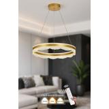Avizemoda Estilo 60 cm Dimmer Kumandalı 3 Renk Ledli (Sarı-Beyaz-Gün Işığı) Modern Akrilik Avize - Sarı Yaldız