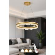Avizemoda Estilo 60 cm Dimmer Kumandalı 3 Renk Ledli (Sarı-Beyaz-Gün Işığı) Modern Akrilik Avize - Sarı Yaldız