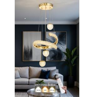 Avizemoda Milly 3'lü Dimmer Kumandalı 3 Renk Ledli (SARI-BEYAZ-GÜN IŞIĞI) Modern Akrilik Avize - Gold