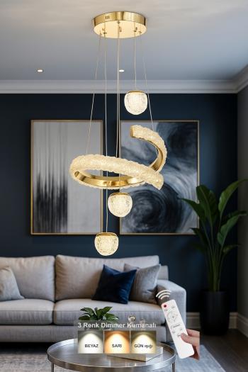 Avizemoda Milly 3'lü Dimmer Kumandalı 3 Renk Ledli (SARI-BEYAZ-GÜN IŞIĞI) Modern Akrilik Avize - Gold