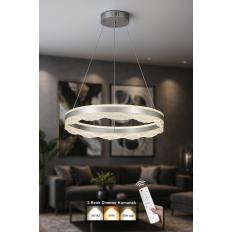 Avizemoda Estilo 60 cm Dimmer Kumandalı 3 Renk Ledli (Sarı-Beyaz-Gün Işığı) Modern Akrilik Avize - Gümüş