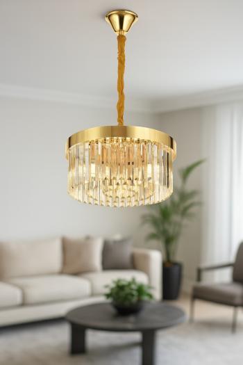 Avizemoda Desina 40 Cm'Lik Kristal Tabut Taşlı Salon Oturma Odası Lüks Avize - GOLD Kaplama