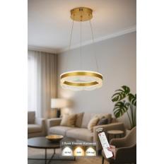 Avizemoda Estilo 40 cm Dimmer Kumandalı 3 Renk Ledli (Sarı-Beyaz-Gün Işığı) Modern Akrilik Avize - Sarı Yaldız