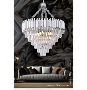 Avizemoda Palmira 60 cm'lik  Kristal Taşlı Lüks Avize - (Gümüş-yaldız)