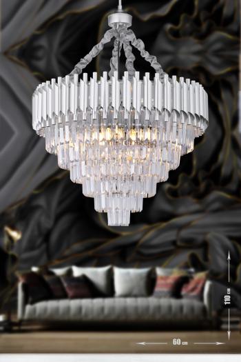 Avizemoda Palmira 60 cm'lik Kristal Taşlı Lüks Avize - (Gümüş-yaldız)