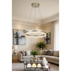 Avizemoda Estilo 50 cm Dimmer Kumandalı 3 Renk Ledli (Sarı-Beyaz-Gün Işığı) Modern Akrilik Avize - Gümüş