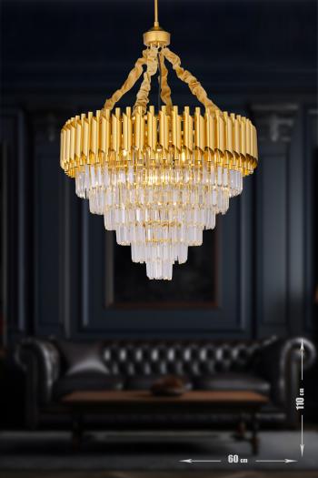 Avizemoda Palmira 60 cm'lik Kristal Taşlı Lüks Avize - (sarı-yaldız renk)