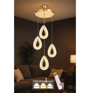 Avizemoda Dali 4'Lü Ledli Dim Kumandalı Modern Akrilik Sarkıt Avize (3 Renk Led; Sarı-Beyaz-Gün ışığı) - GOLD