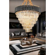 Avizemoda Palmira 60 Cm'lik Kristal Taşlı Lüks Avize 6'lı - (siyah-gold)