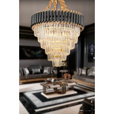 Avizemoda Palmira 60 Cm'lik Kristal Taşlı Lüks Avize 6'lı - (siyah-gold)