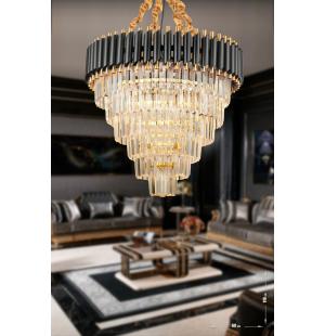 Avizemoda Palmira 60 Cm'lik Kristal Taşlı Lüks Avize 6'lı - (siyah-gold)