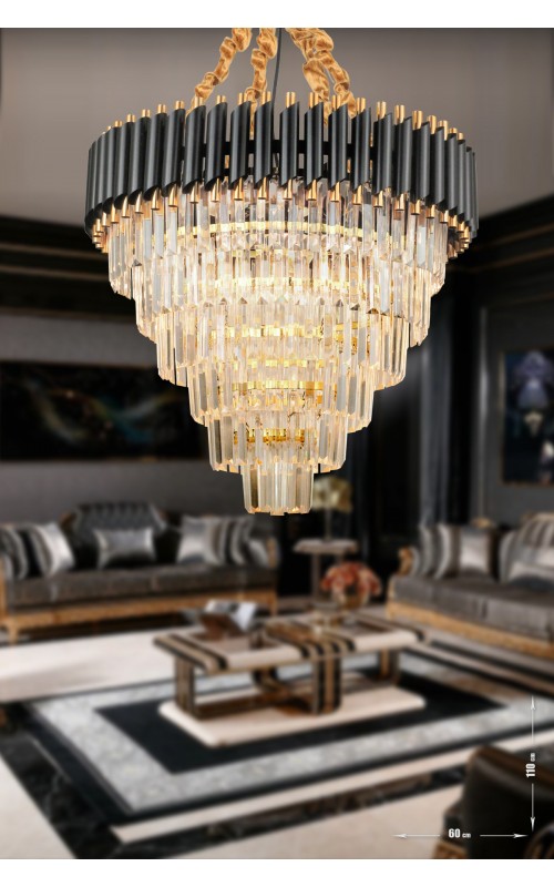 Avizemoda Palmira 60 Cm'lik Kristal Taşlı Lüks Avize 6'lı - (siyah-gold)