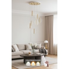 Avizemoda Lovena 7'Li Ledli Dim. Kumandalı Modern Lüks Sarkıt Avize (3 Renk Led; Sarı-Beyaz-Gün ışığı) - GOLD