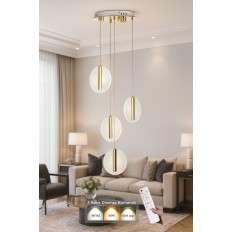 Avizemoda Lovena 4'Lü Ledli Dim Kumandalı Modern Lüks Sarkıt Avize (3 Renk Led; Sarı-Beyaz-Gün ışığı) - GOLD