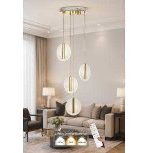 Avizemoda Lovena 4'Lü Ledli Dim Kumandalı Modern Lüks Sarkıt Avize (3 Renk Led; Sarı-Beyaz-Gün ışığı) - GOLD