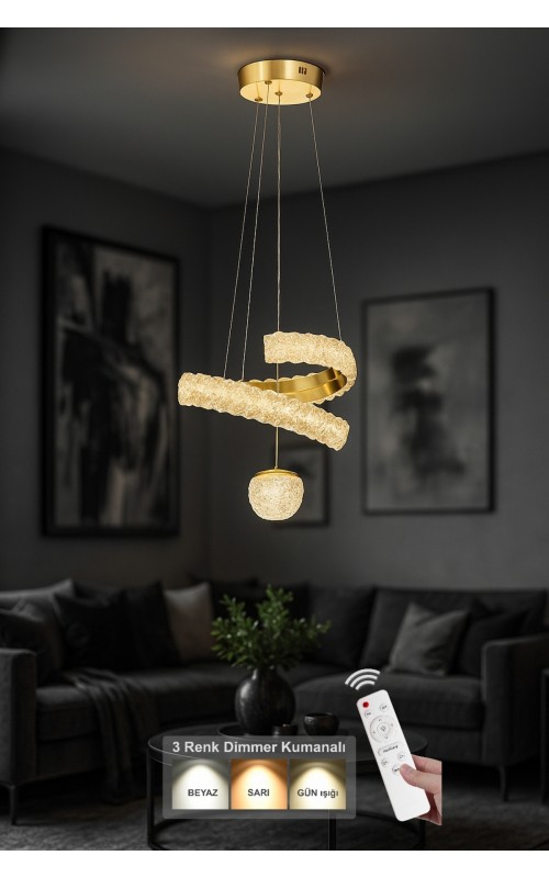 Avizemoda Milly Tekli Dimmer 3 Renk Ledli (Sarı-Beyaz-Gün Işığı) Modern Akrilik Avize -Gold