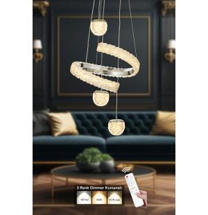 Avizemoda Milly 3'lü Dimmer Kumandalı 3 Renk Ledli (SARI-BEYAZ-GÜN IŞIĞI) Modern Akrilik Avize - Krom