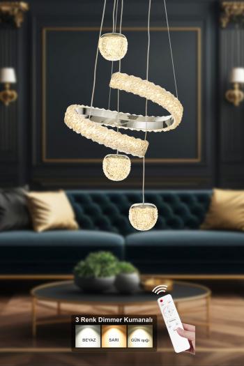 Avizemoda Milly 3'lü Dimmer Kumandalı 3 Renk Ledli (SARI-BEYAZ-GÜN IŞIĞI) Modern Akrilik Avize - Krom