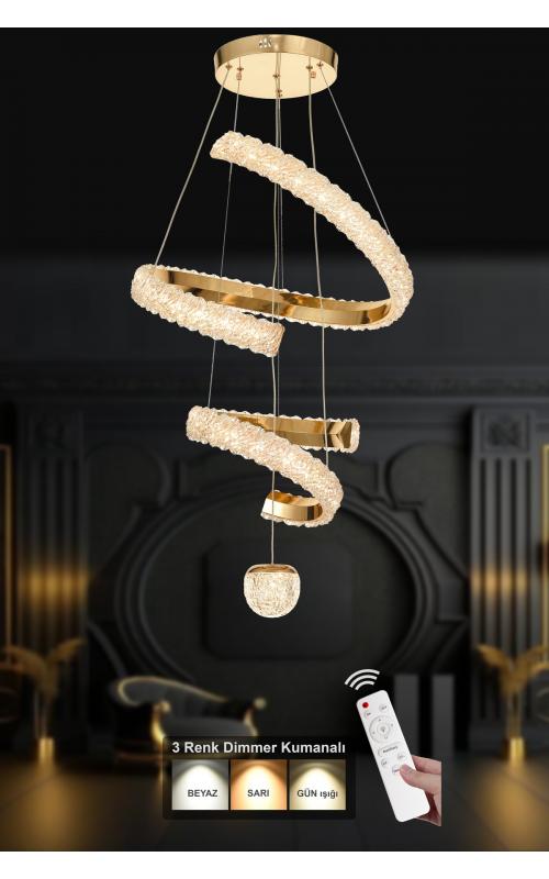 Avizemoda Milly 2 Katlı Dimmer Kumandalı 3 Renk Ledli (Sarı-Beyaz-Gün Işığı) Modern Akrilik Avize -Gold