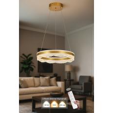 Avizemoda Estilo 50 cm Dimmer Kumandalı 3 Renk Ledli (Sarı-Beyaz-Gün Işığı) Modern Akrilik Avize - Sarı Yaldız