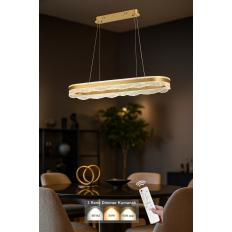 Avizemoda Estilo 100x30 cm Dim Kumandalı 3 Renk Ledli (Sarı-Beyaz-Gün Işığı) Modern Akrilik Avize -Sarı Yaldız