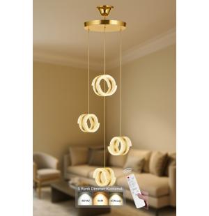 Avizemoda Savona 4 lü Sarkıt Dimmer Kumandalı 3 Renk Ledli (Sarı-Beyaz-Gün Işığı) Modern Akrilik Avize -Gold