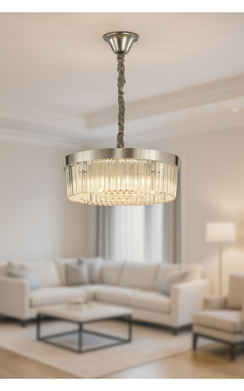 Avizemoda Desina 50 Cm'Lik Kristal Tabut Taşlı Salon Oturma Odası Lüks Avize - KROM Kaplama