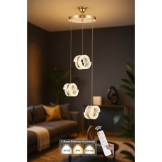 Avizemoda Savona 3 lü Sarkıt Dimmer Kumandalı 3 Renk Ledli (Sarı-Beyaz-Gün Işığı) Modern Akrilik Avize -Gold