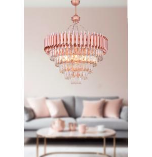 Avizemoda Palmira 60 cm'lik Kristal Taşlı Salon Oturma Odası Lüks Avize - (Rose Gold)