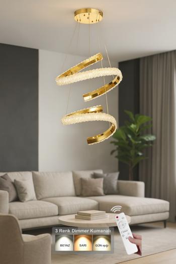 Avizemoda Milly 50+40 cm Dimmer Kumandalı 3 Renk Ledli (Sarı-Beyaz-Gün Işığı) Modern Akrilik Avize -Gold