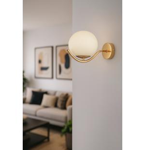 Avizemoda Ranya Aplik Beyaz Camlı Salon Oturma Odası Modern Duvar Apliği (Gold Kaplama)