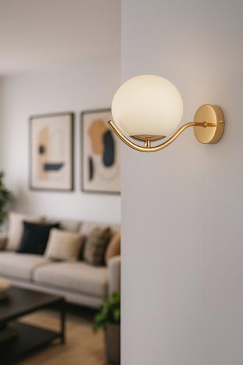 Avizemoda Ranya Aplik Beyaz Camlı Salon Oturma Odası Modern Duvar Apliği (Gold Kaplama)
