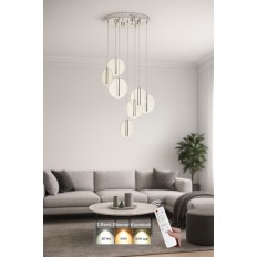 Avizemoda Lovena 7'Li Ledli Dim. Kumandalı Modern Lüks Sarkıt Avize (3 Renk Led; Sarı-Beyaz-Gün ışığı) - KROM
