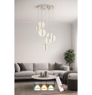 Avizemoda Lovena 7'Li Ledli Dim. Kumandalı Modern Lüks Sarkıt Avize (3 Renk Led; Sarı-Beyaz-Gün ışığı) - KROM
