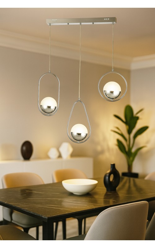 Avizemoda Serra 3'lü Yemek Masası Üstü Akrilik Toplu Salon Oturma Odası Modern Sarkıt Avize - Krom